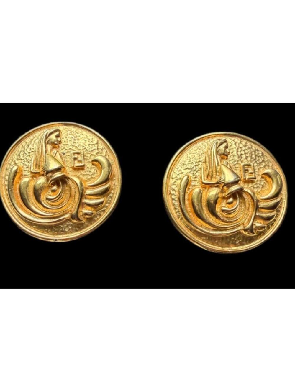 Vintage Fendi Gold Plated Sculpted Earrings